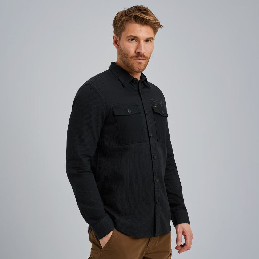 Overhemd poplin met borstzakken - blauw