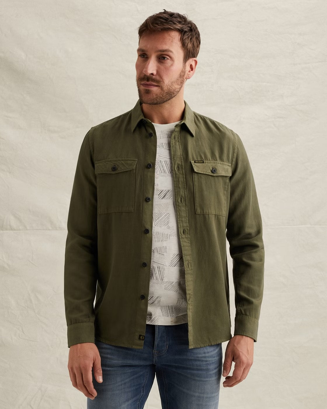 Overhemd katoen/linnen - groen