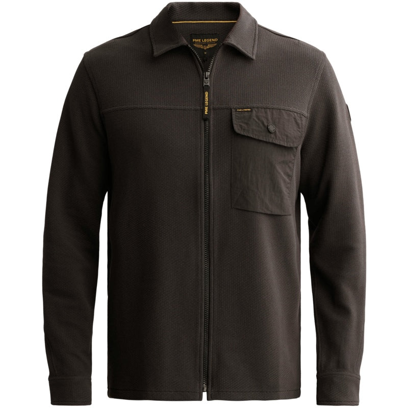 Overshirt wafelstructuur met rits - obsidian