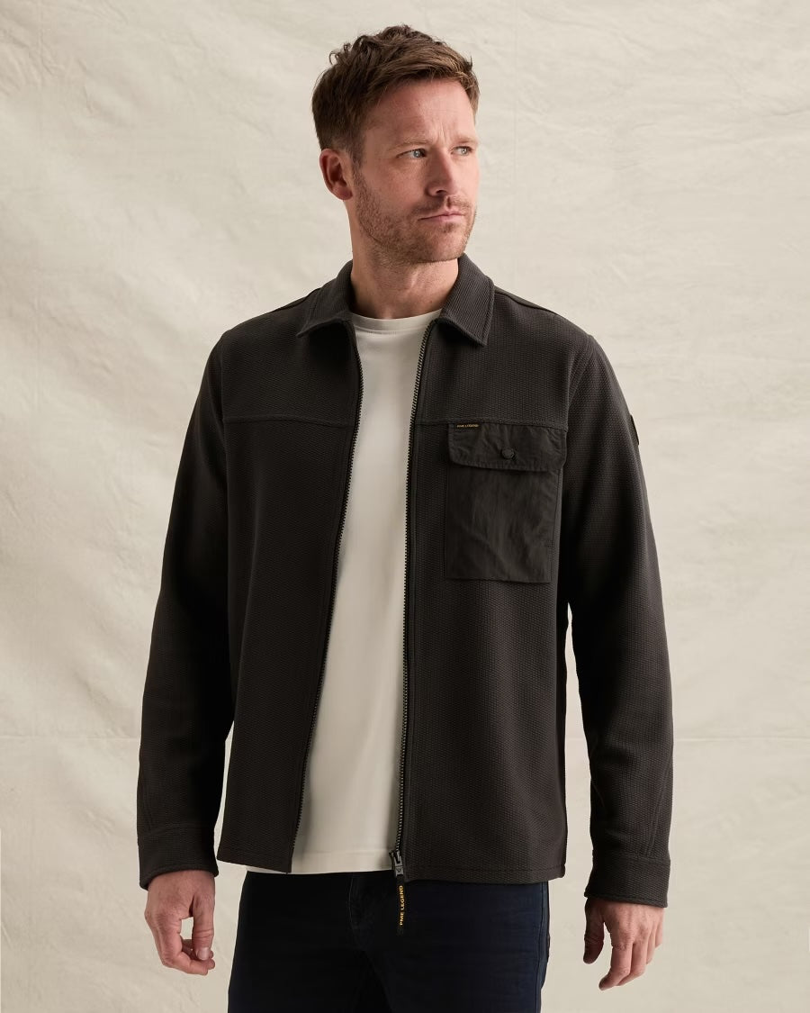 Overshirt wafelstructuur met rits - obsidian