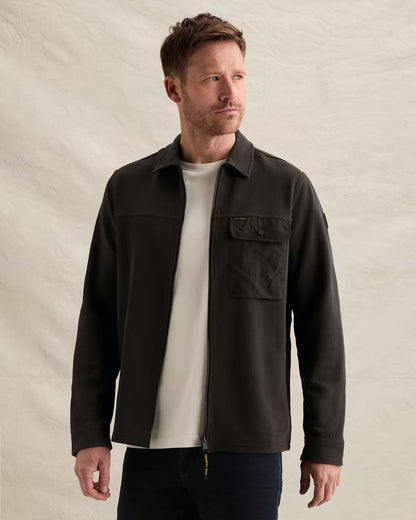 Overshirt wafelstructuur met rits - obsidian