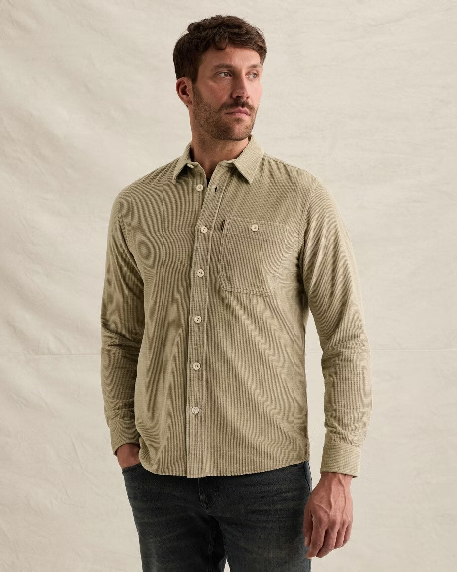 Overhemd wafelstructuur met borstzak - abbey stone