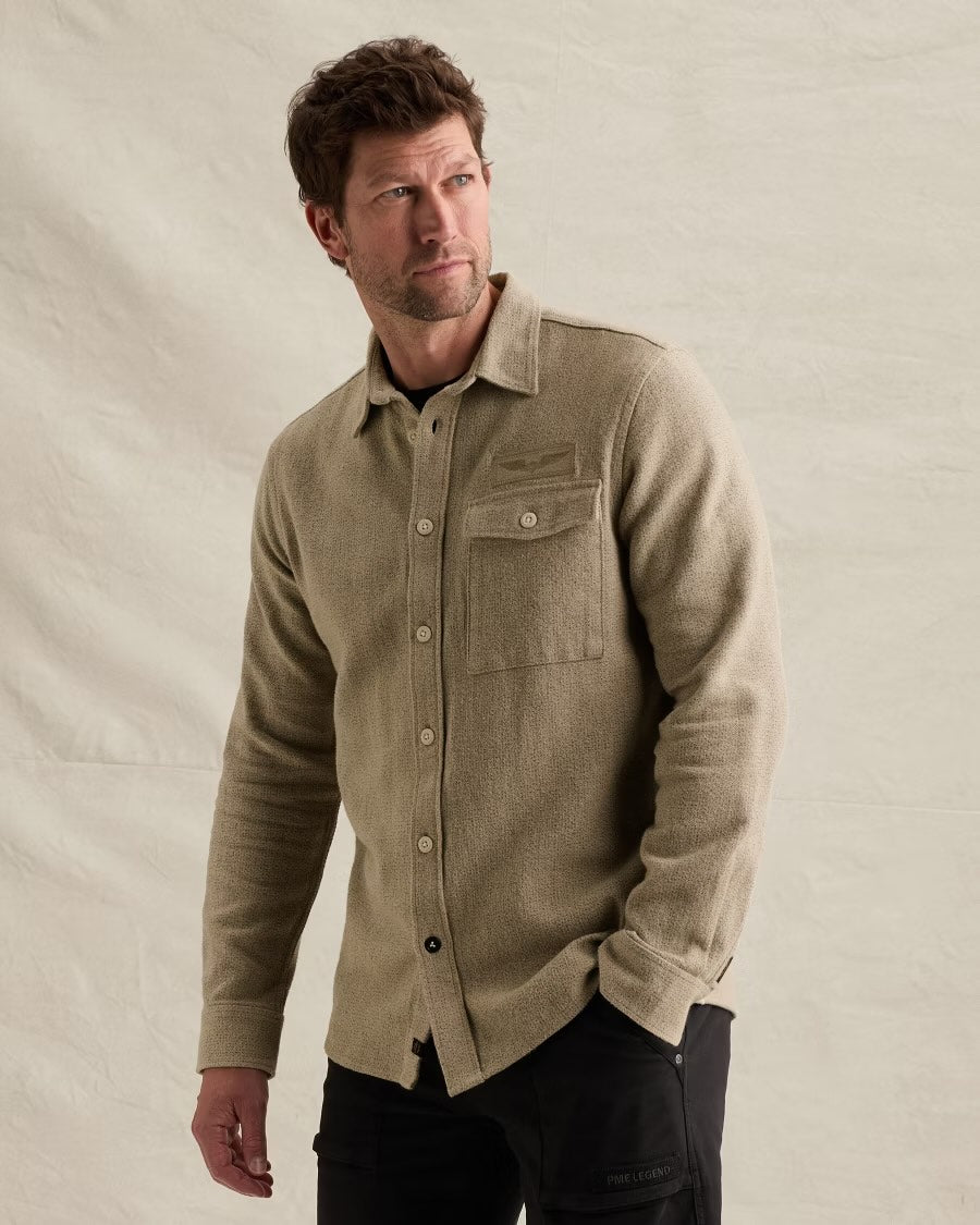 Overhemd flanel met borstzak - abbey stone