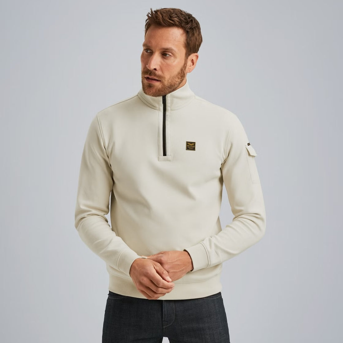 Sweater met halve rits - beige