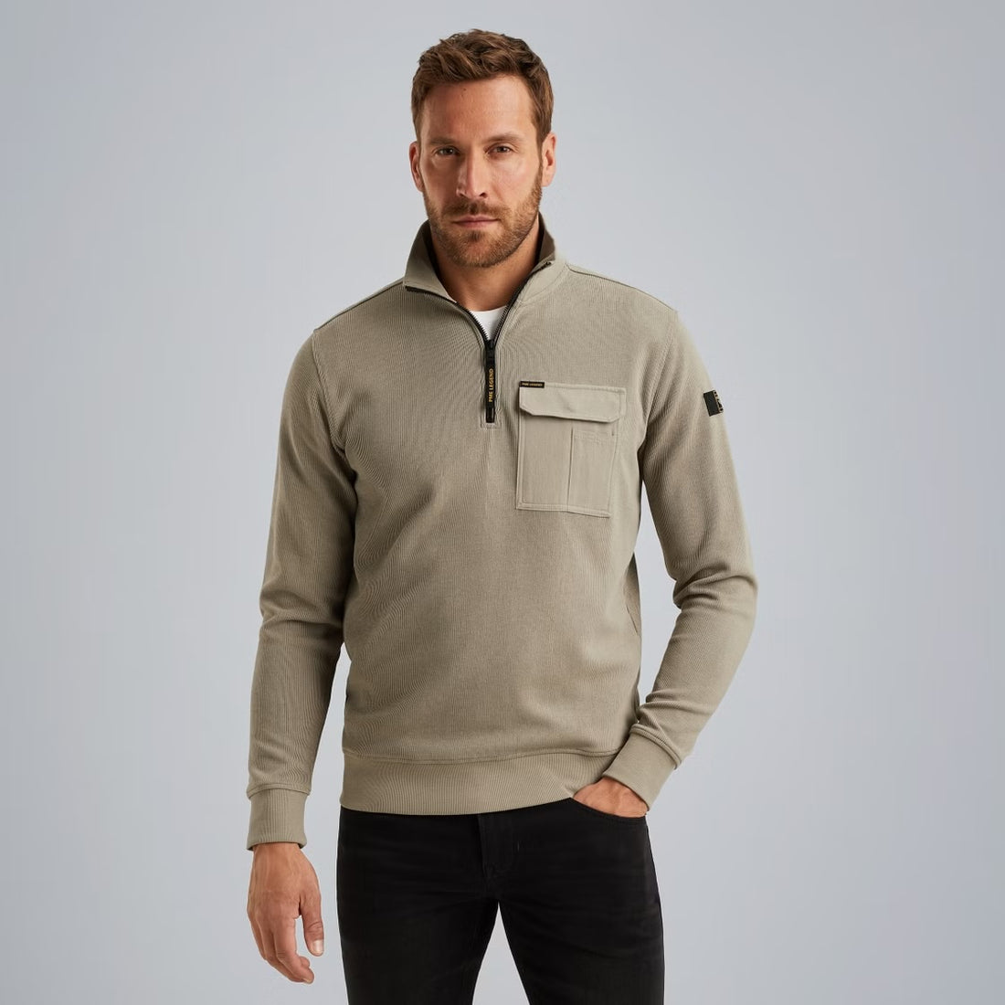 Trui sweat met borstzak - beige