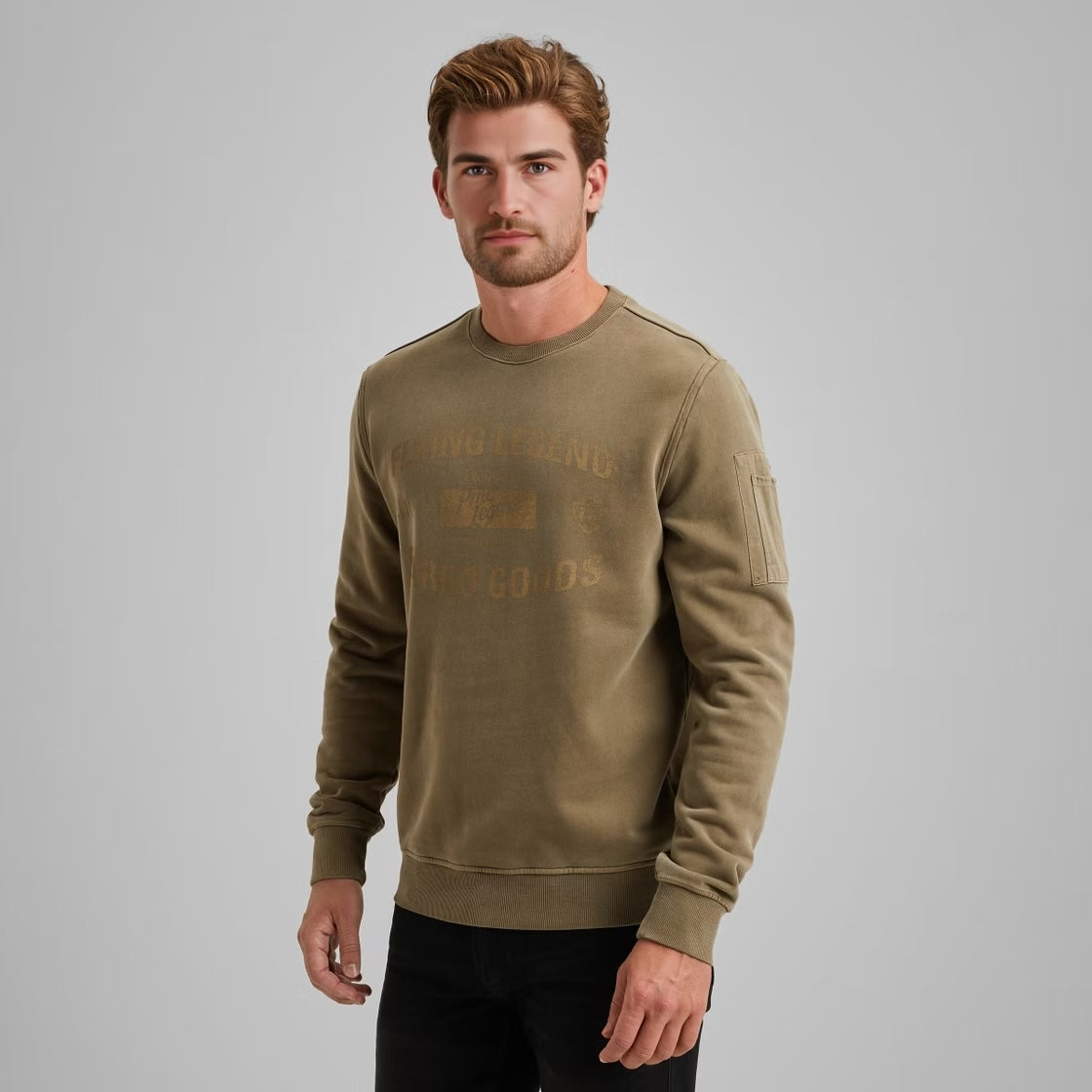 Trui sweat met artwork - khaki
