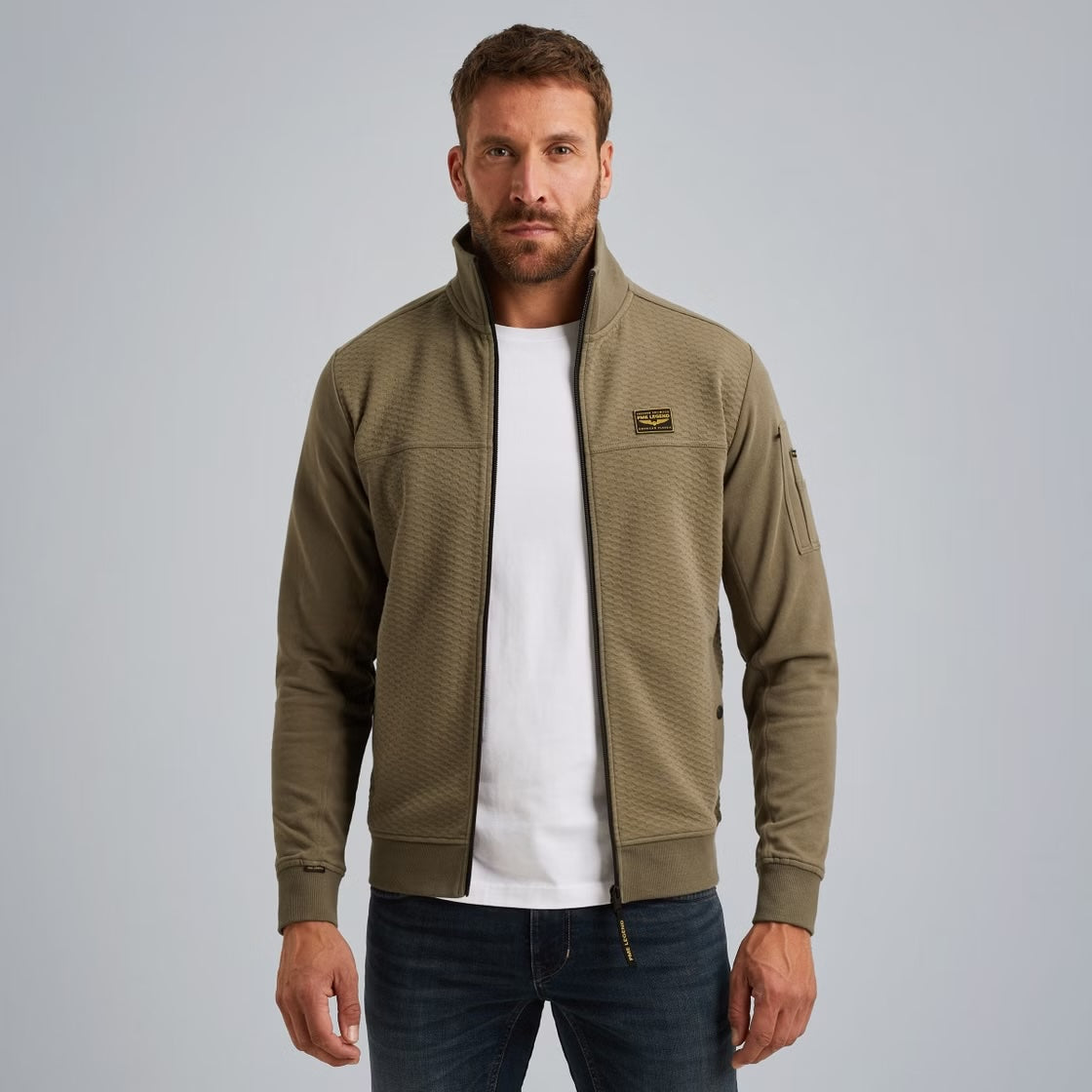 Vest sweat met rits en zakken - khaki