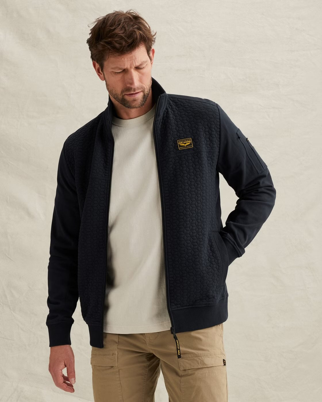 Vest sweat met flight pocket - blauw