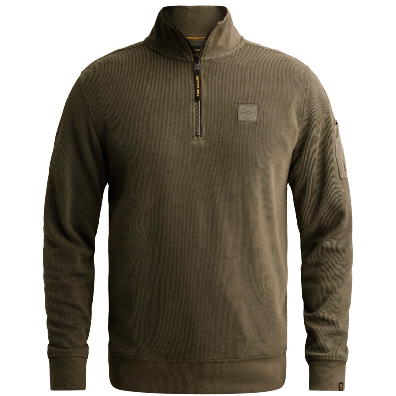 Sweater halve rits met flight pocket - beluga