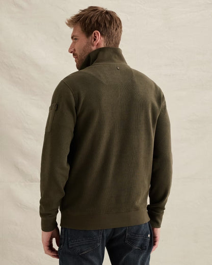 Sweater halve rits met flight pocket - beluga