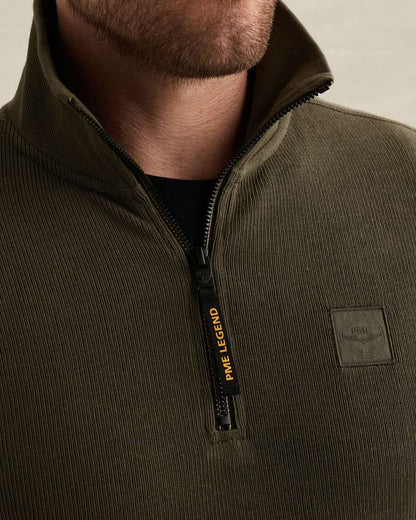 Sweater halve rits met flight pocket - beluga