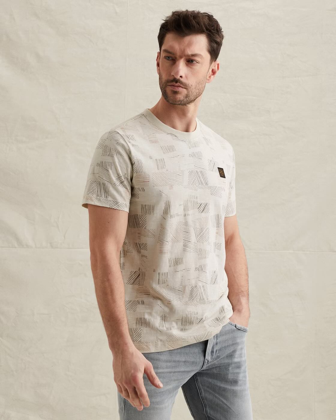 T-shirt met allover print - beige