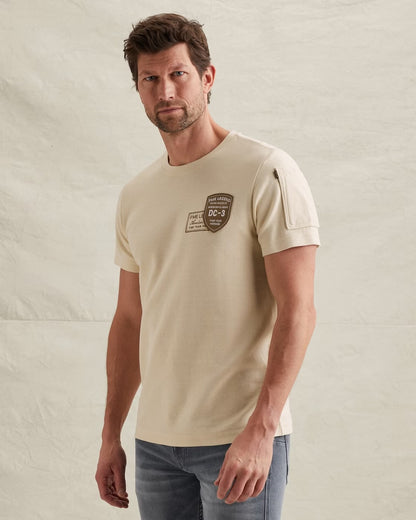 T-shirt met artwork en flight pocket - beige