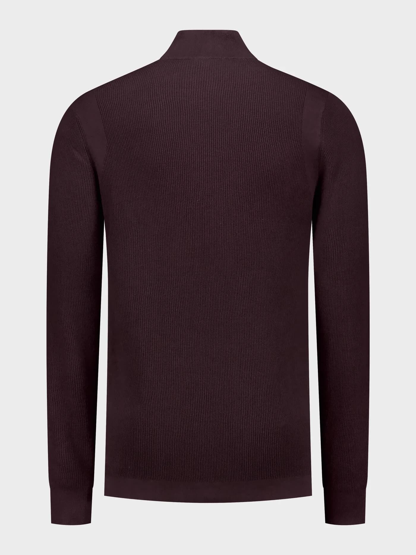 DAMIAN trui met halfzip - plum melange