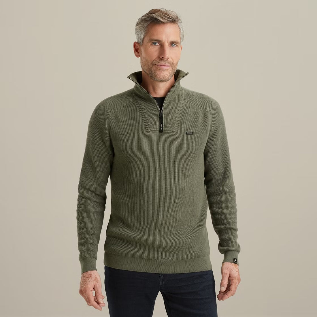 Trui met halve rits - groen