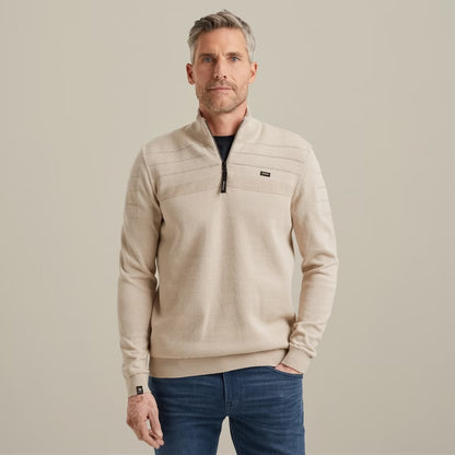 Trui patroon met halve rits - beige