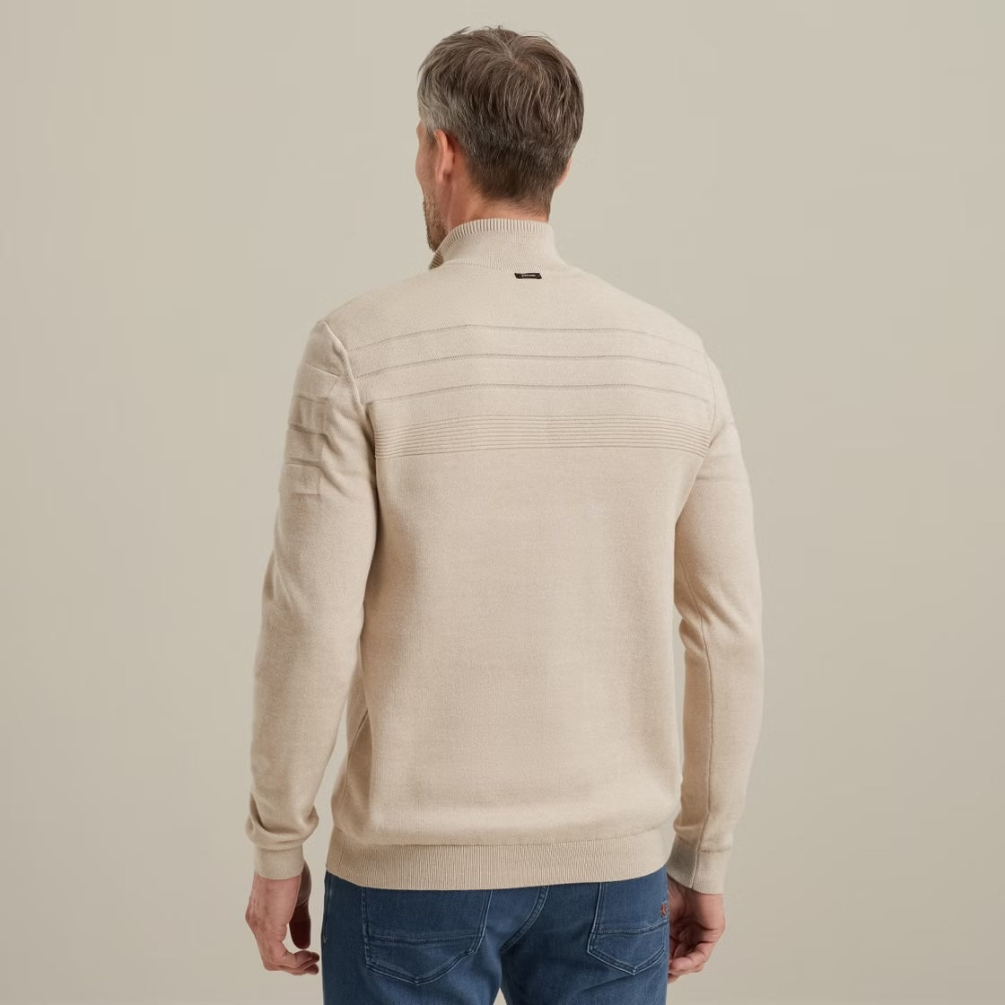 Trui patroon met halve rits - beige