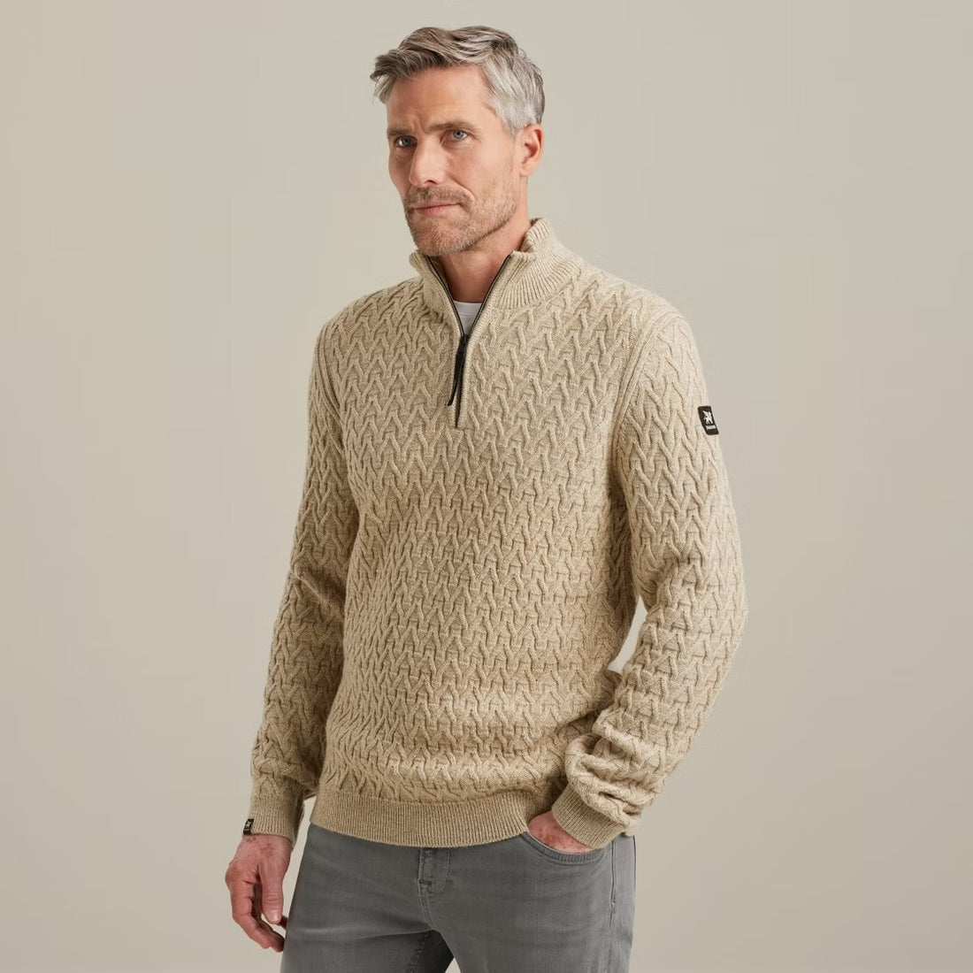 Trui met halve rits - beige