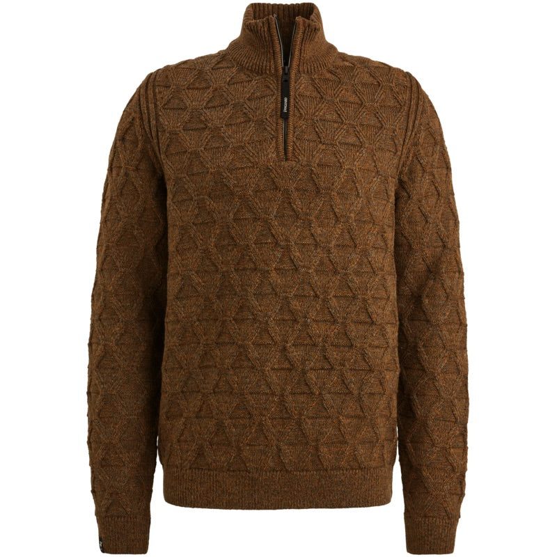 Trui patroon met halve rits - bruin