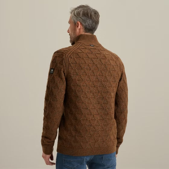 Trui patroon met halve rits - bruin
