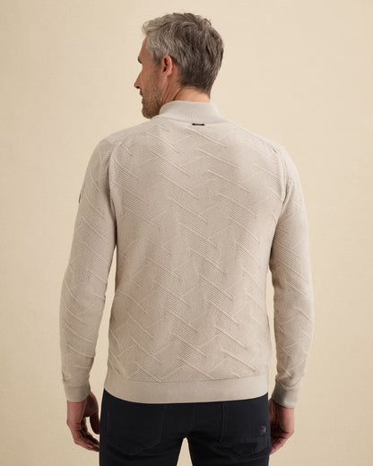 Trui met halve rits allover structuur - beige