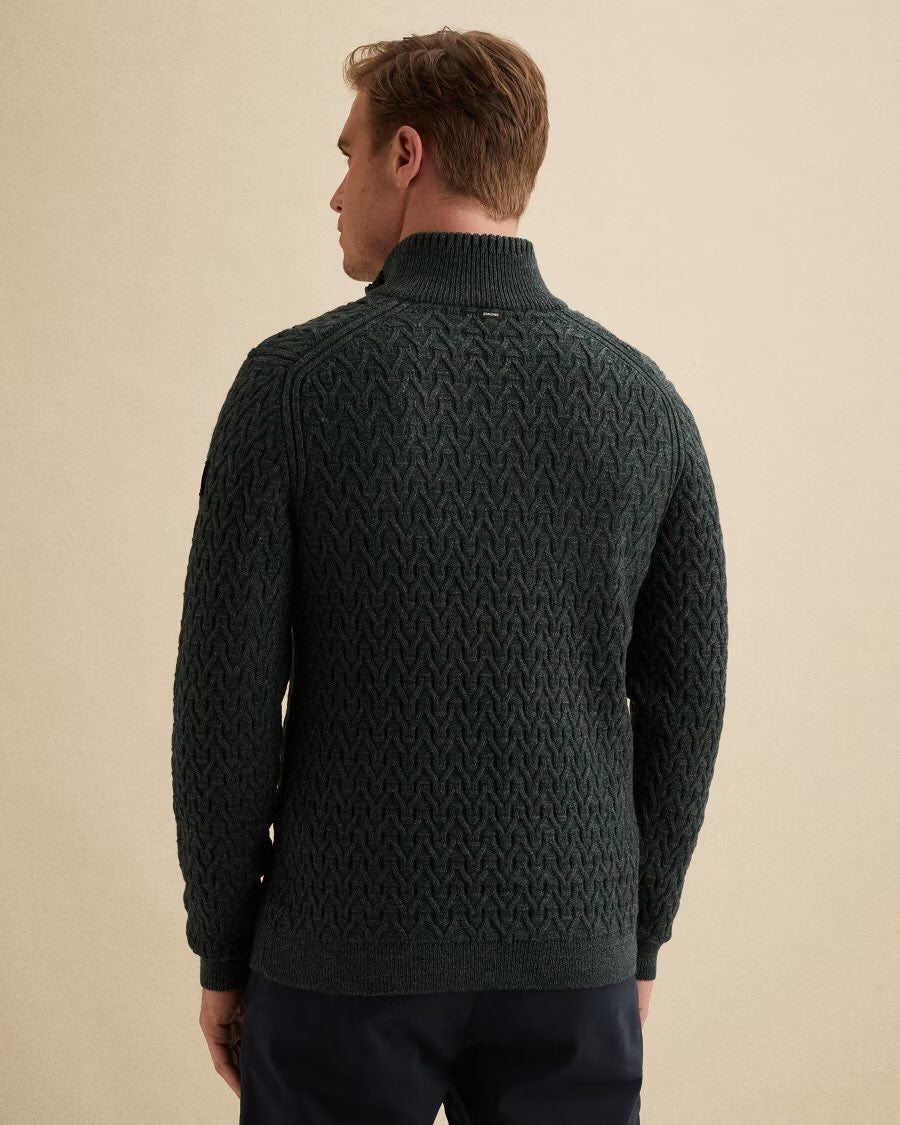 Trui wolblend met halve rits - groen