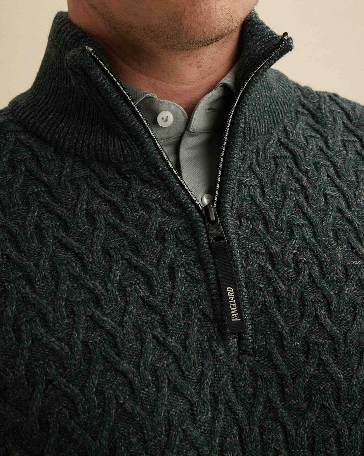 Trui wolblend met halve rits - groen
