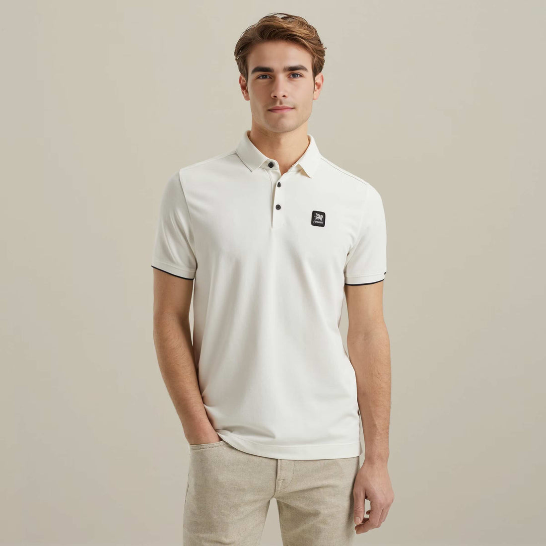 Polo pique met stretch - wit