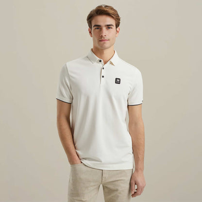 Polo pique met stretch - wit