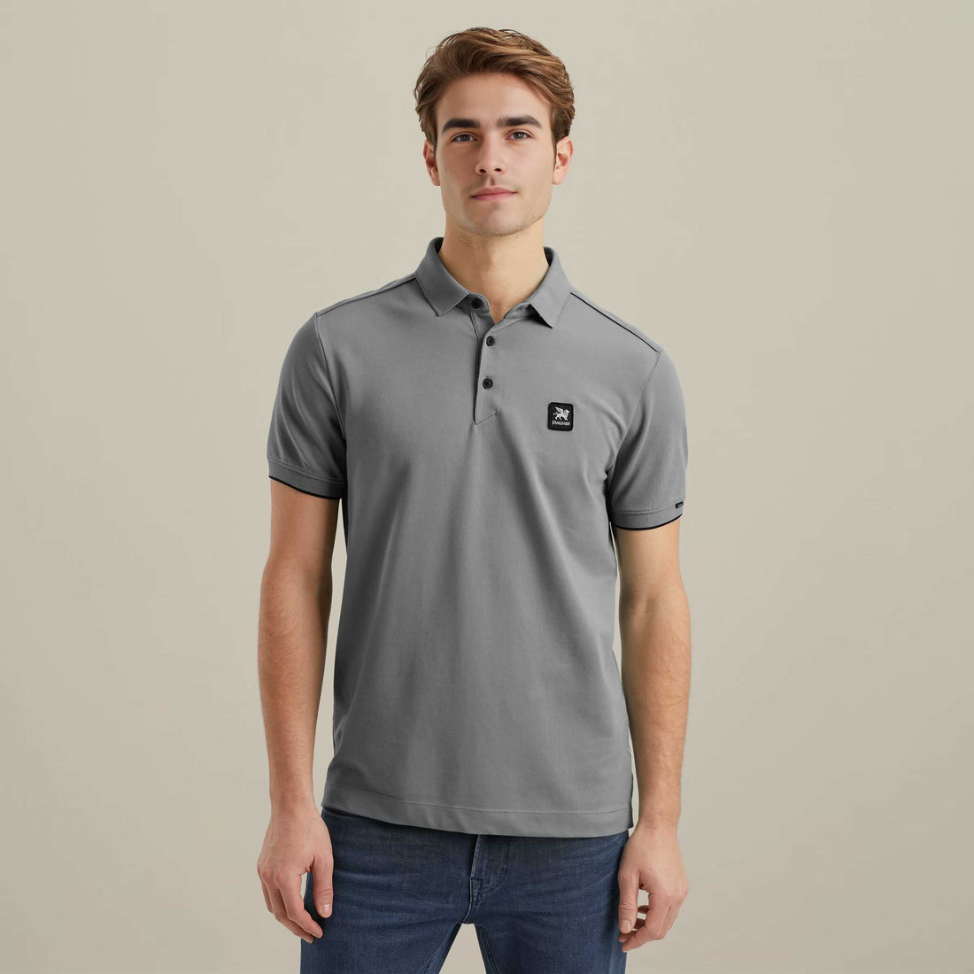 Polo pique met stretch - grijs