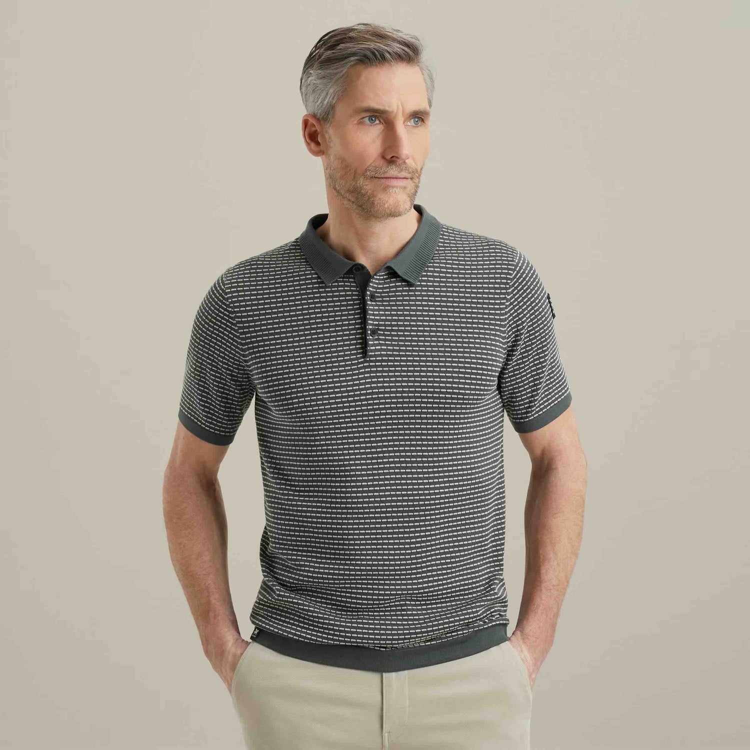 Polo met jacuardpatroon - grijs