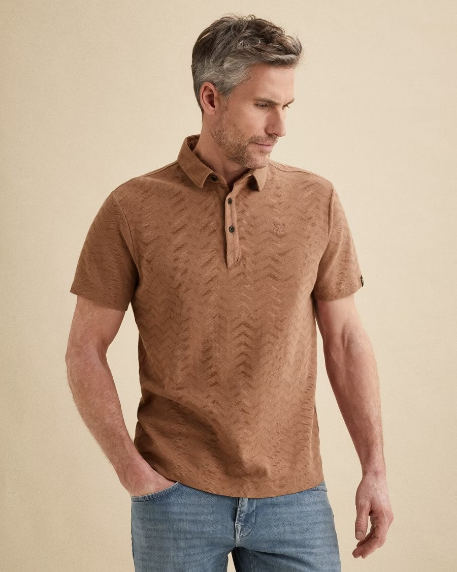 Polo met jacquardpatroon - bruin