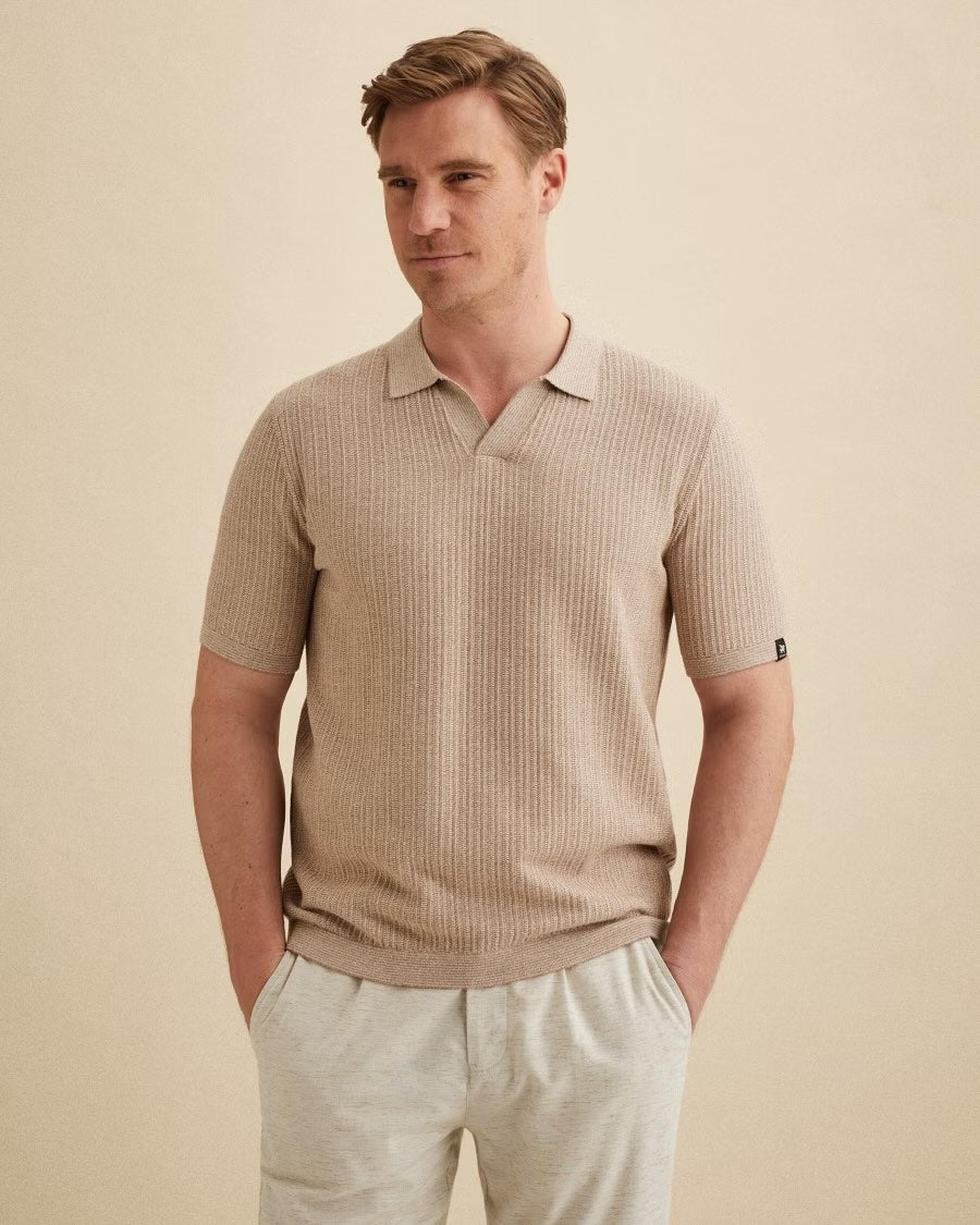 Polo katoen/linnenblend - roze/beige