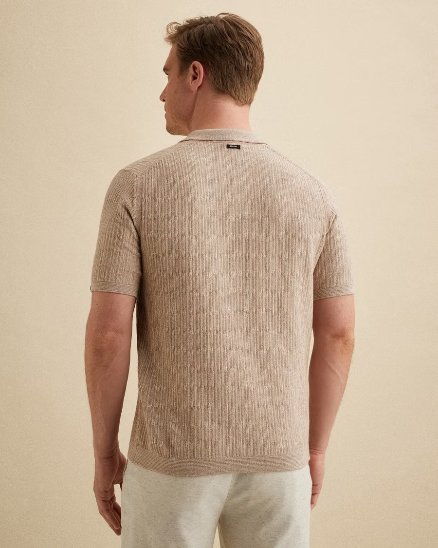 Polo katoen/linnenblend - roze/beige