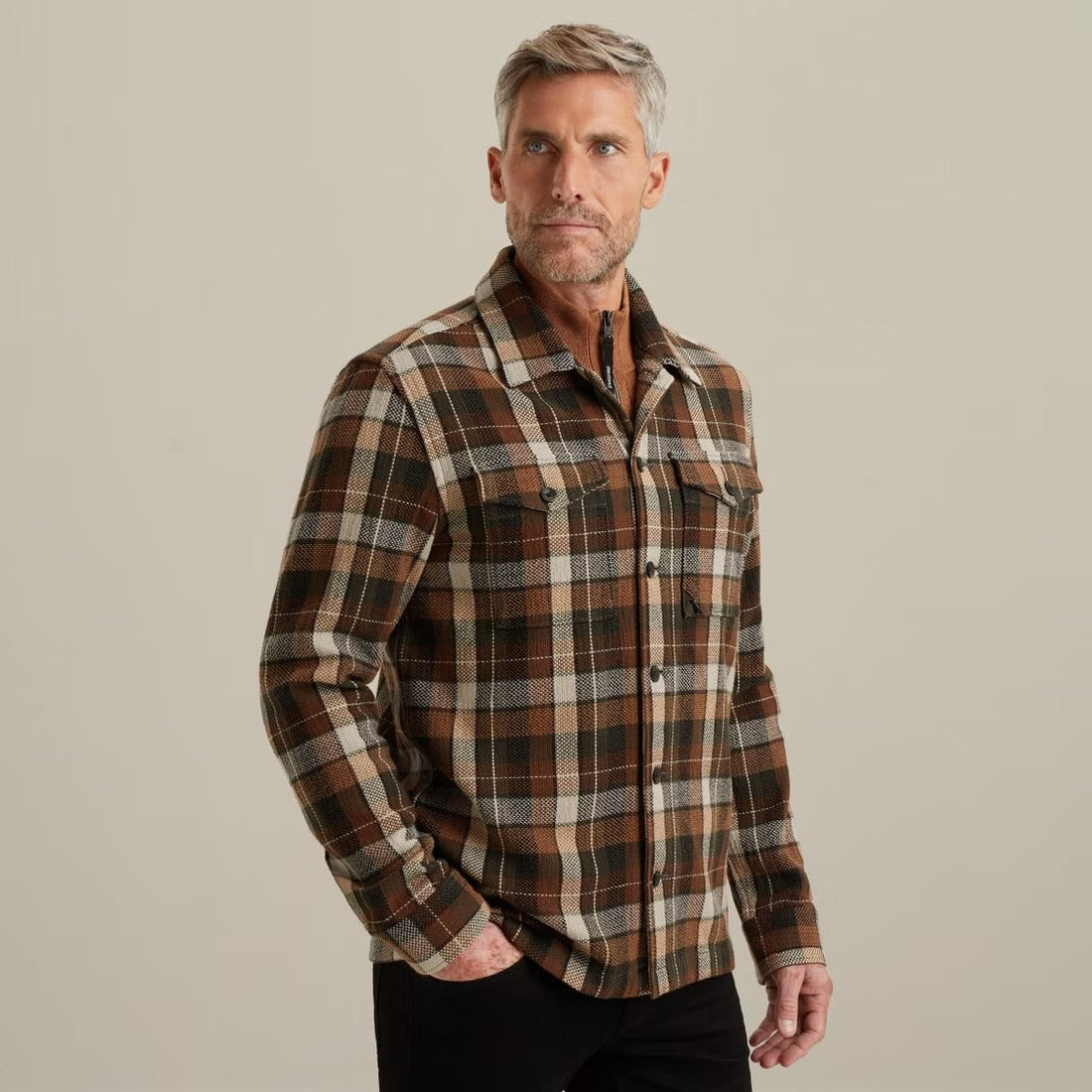 Overshirt geruit met knopen - bruin
