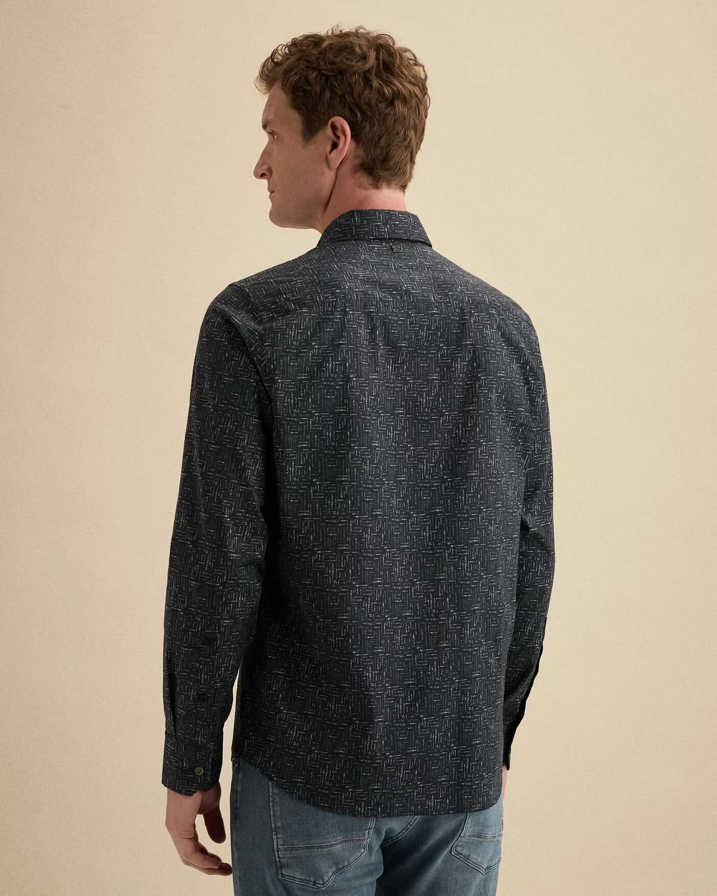 Overhemd allover print met stretch - blauw