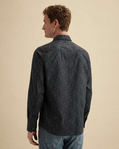 Overhemd allover print met stretch - blauw