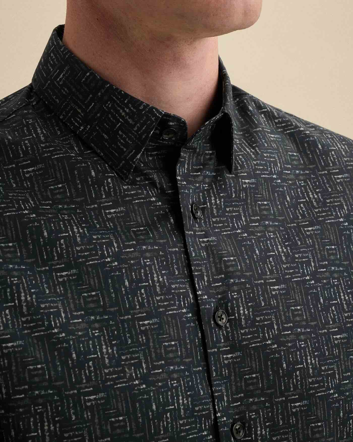 Overhemd allover print met stretch - blauw