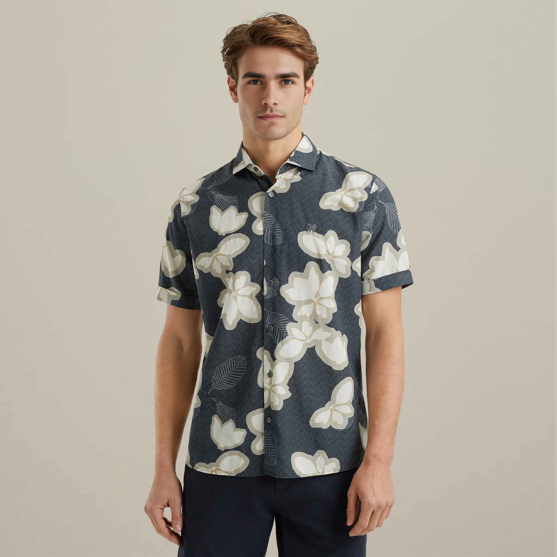 Overhemd met allover print - blauw