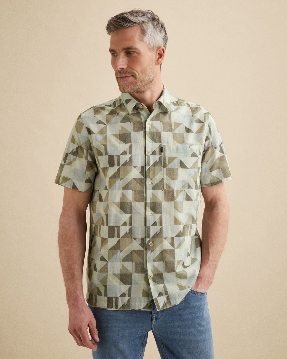 Overhemd korte mouw met allover print - groen