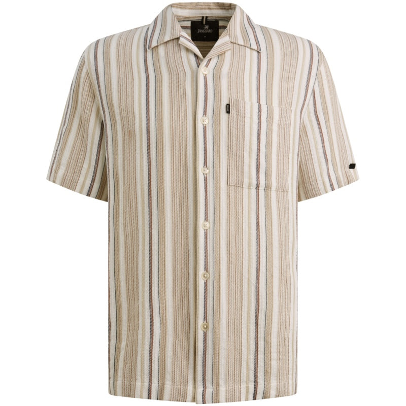 Overshirt gestreept met korte mouw - beige