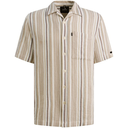 Overshirt gestreept met korte mouw - beige