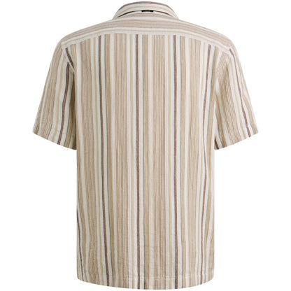 Overshirt gestreept met korte mouw - beige