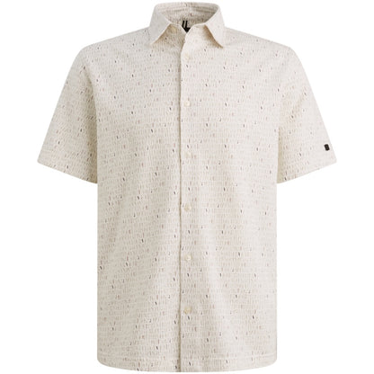 Overhemd korte mouw met allover print - beige