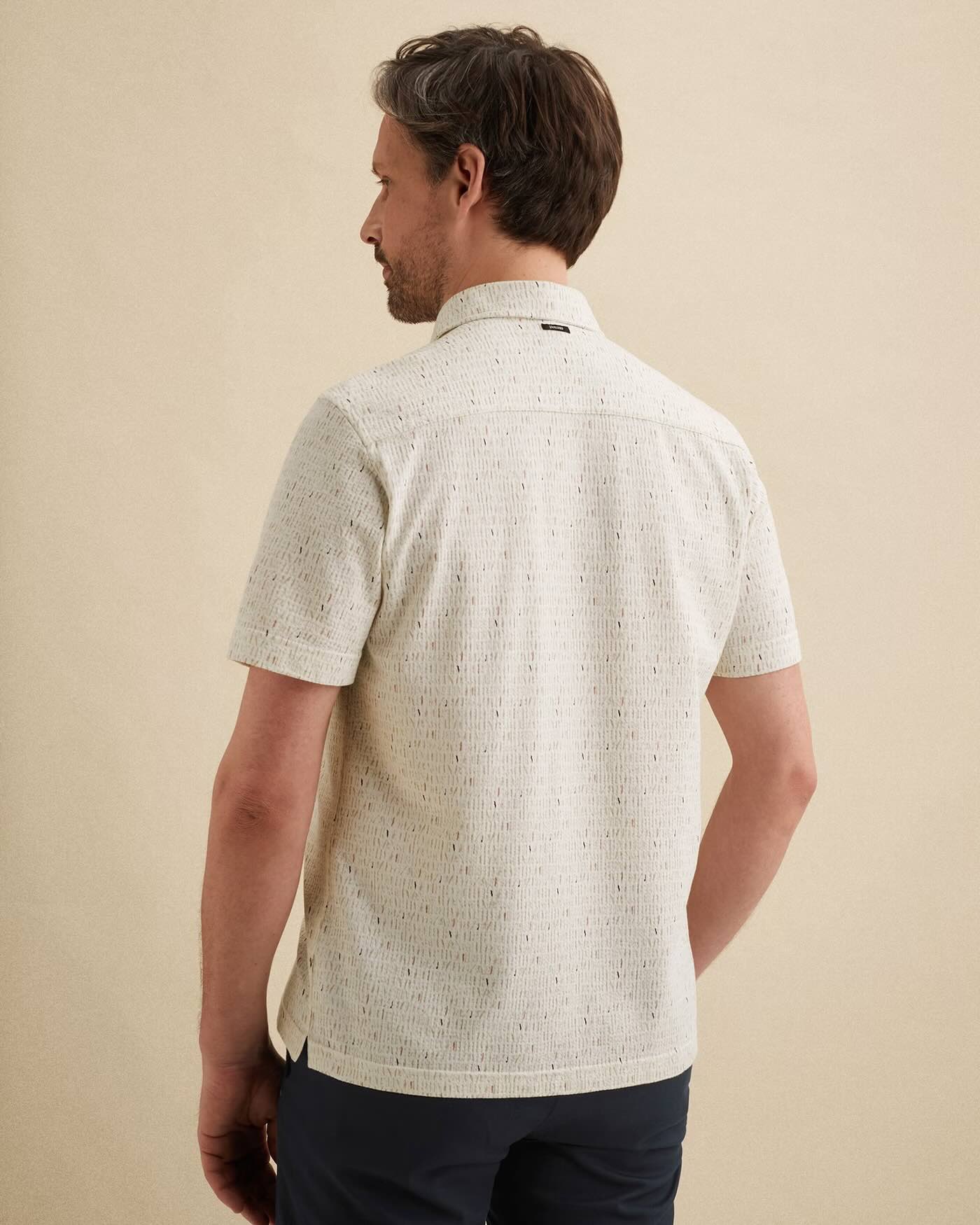 Overhemd korte mouw met allover print - beige