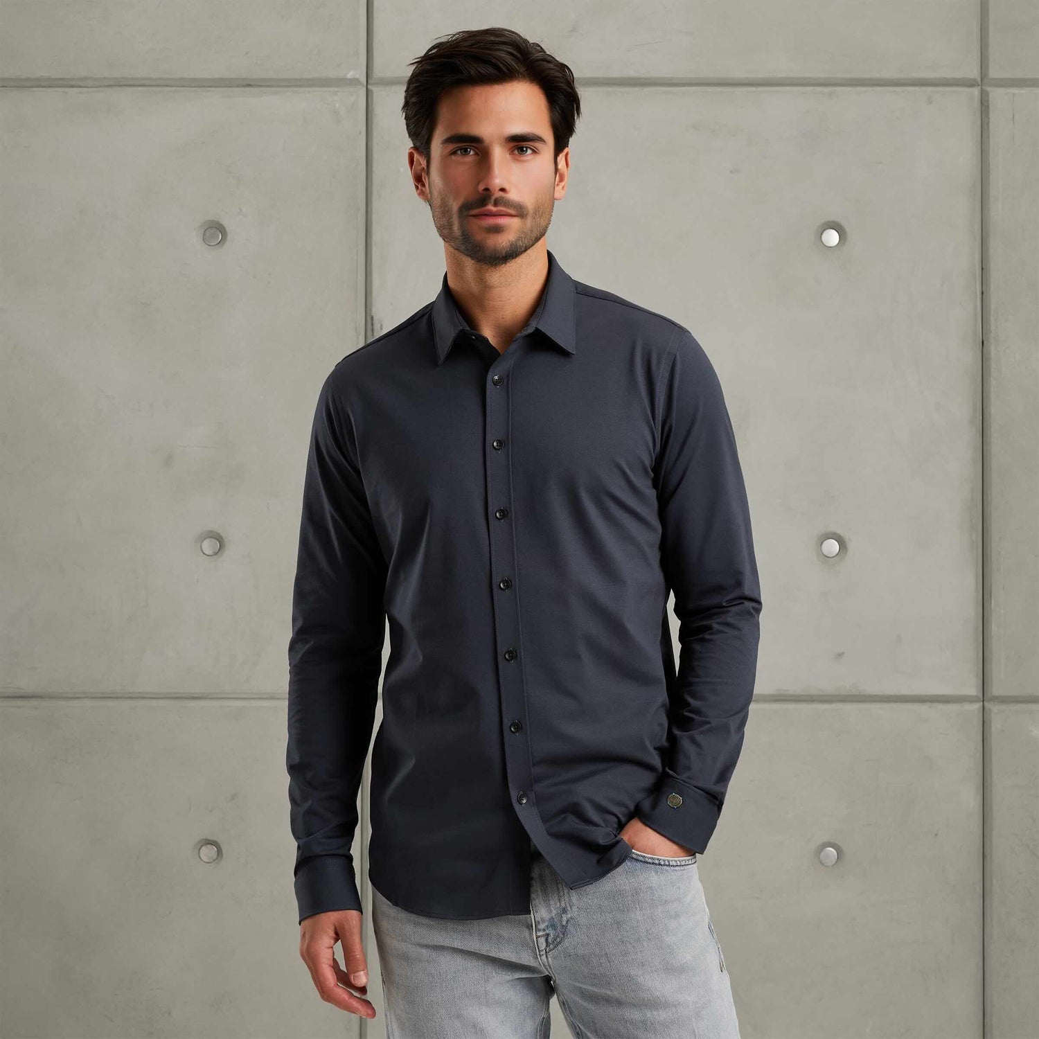 Overhemd twill jersey - blauw