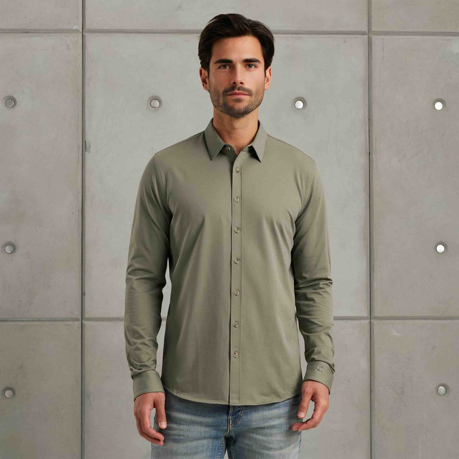 Overhemd twill jersey - groen