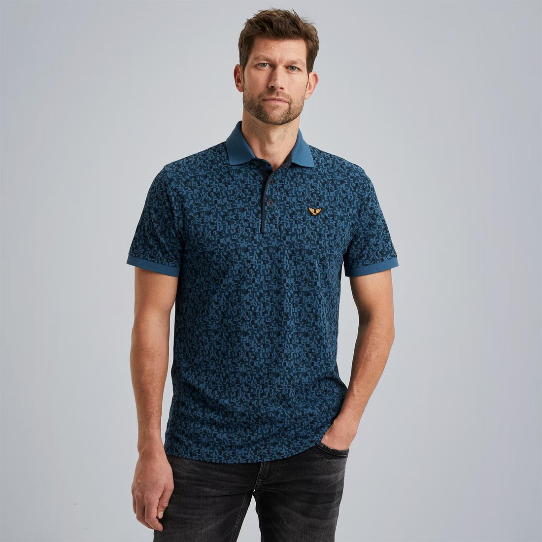 Polo met allover print - donkerblauw