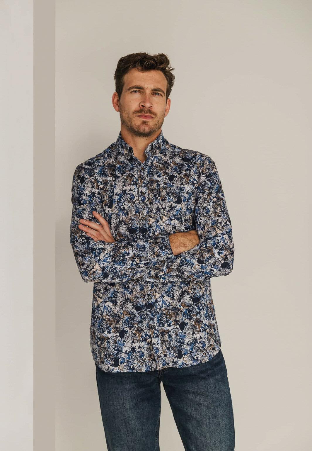 Overhemd met all-over print - blauw