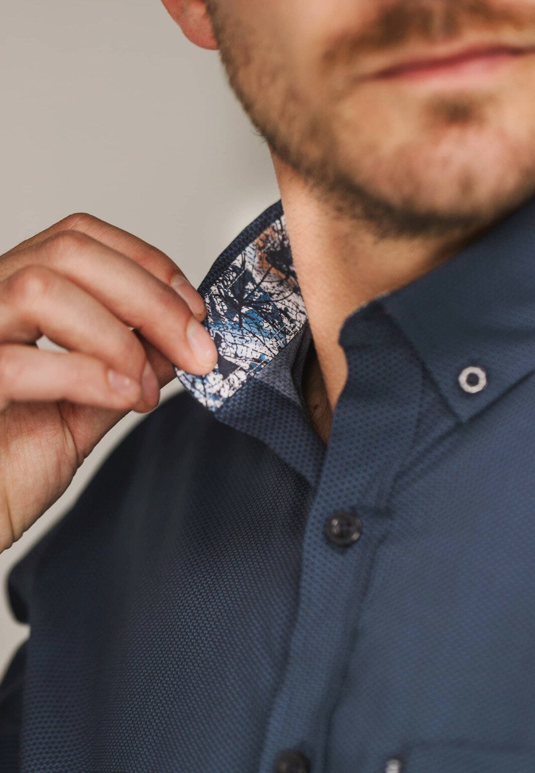 Overhemd poplin met all-over print - blauw